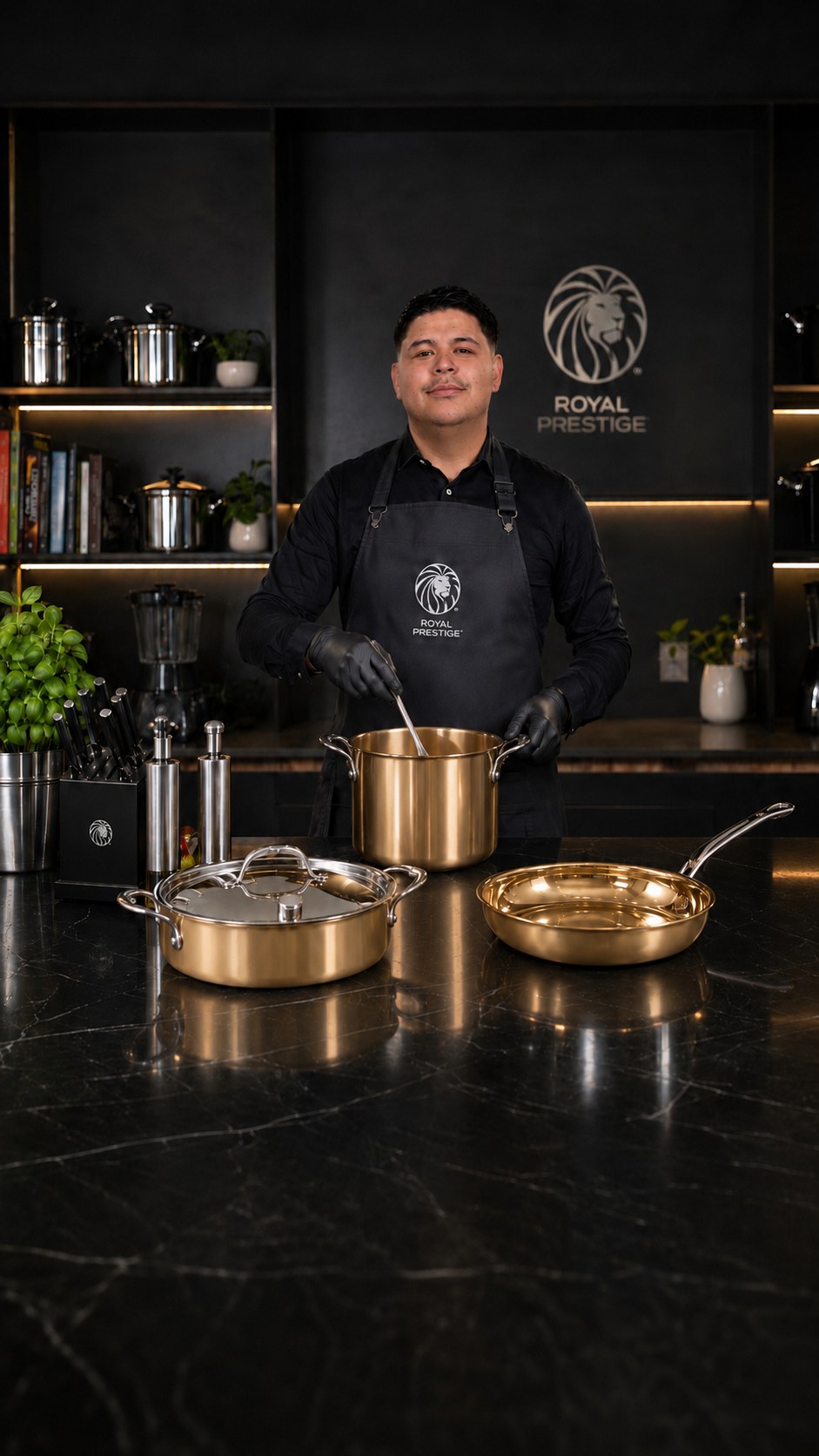 Oscar Navarro cocinando con utensilios Royal Prestige